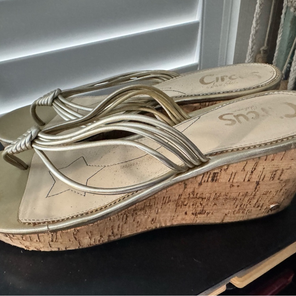 Circus by Sam Edelman Metallic Gold Strappy Cork Wedge Sandals